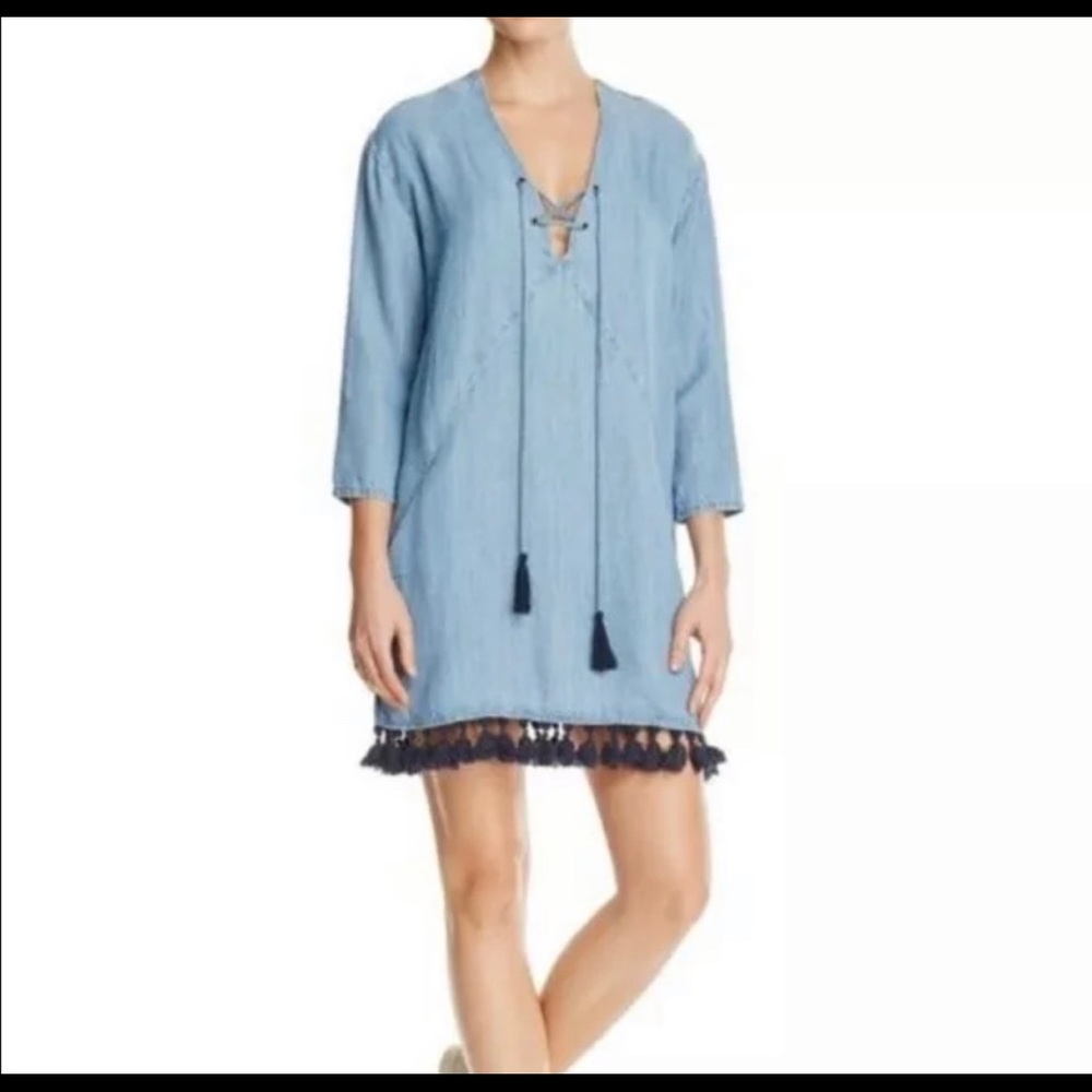 Rails Alicia denim chambray tassel shift dress